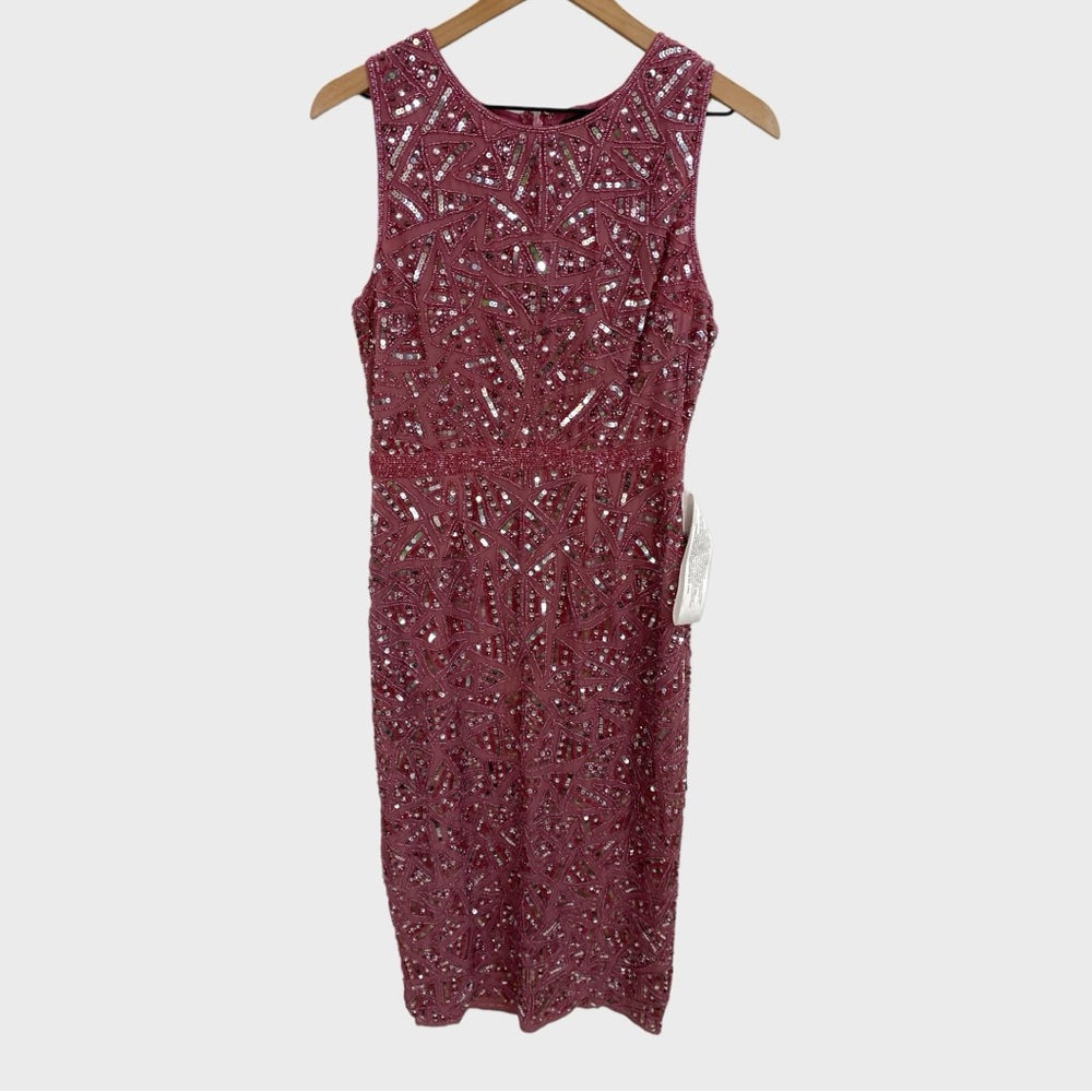 Mac Duggal NEW Rosewood Pink Geometric Sequined Pattern Sleeveless Midi Dress - Picture 8 of 10